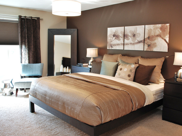 Bedroom With Brown Furniture And Bold Patterns