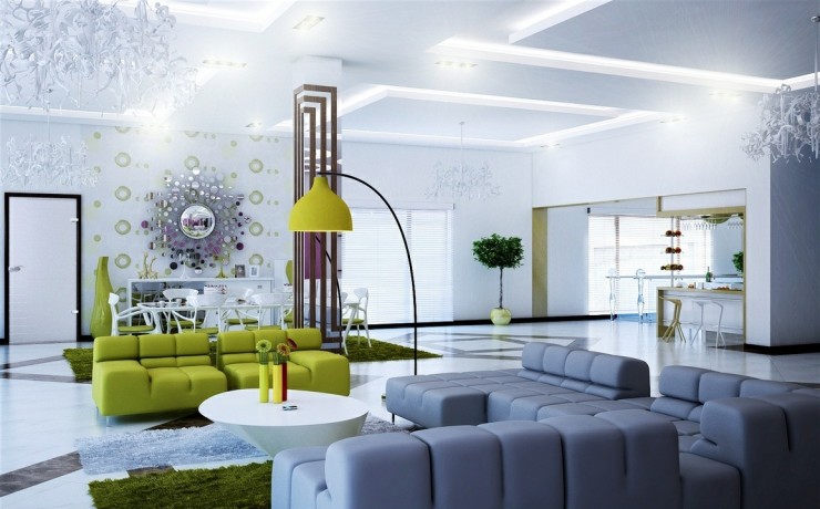 grey and green minimalism living room