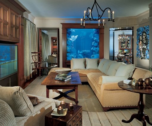 room_18_decorating_ideas_with_aquarium living room with eight foot tall saltwater aquarium