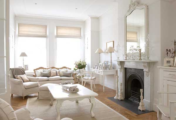 chabby chic white country living room
