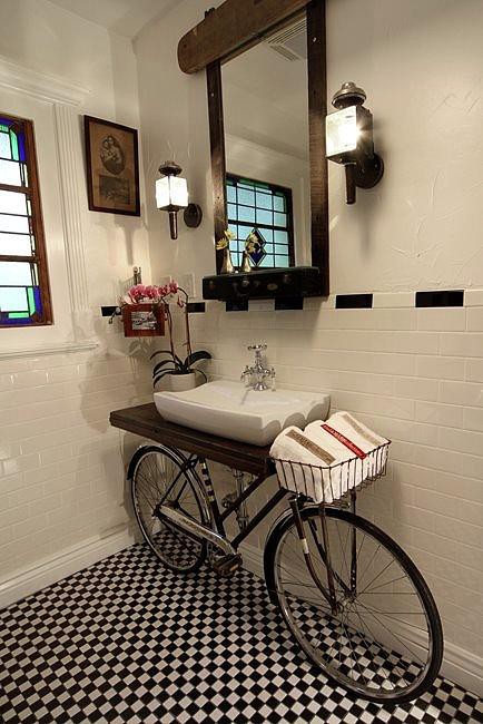 Bike vanity constructed from an old discarded bike 